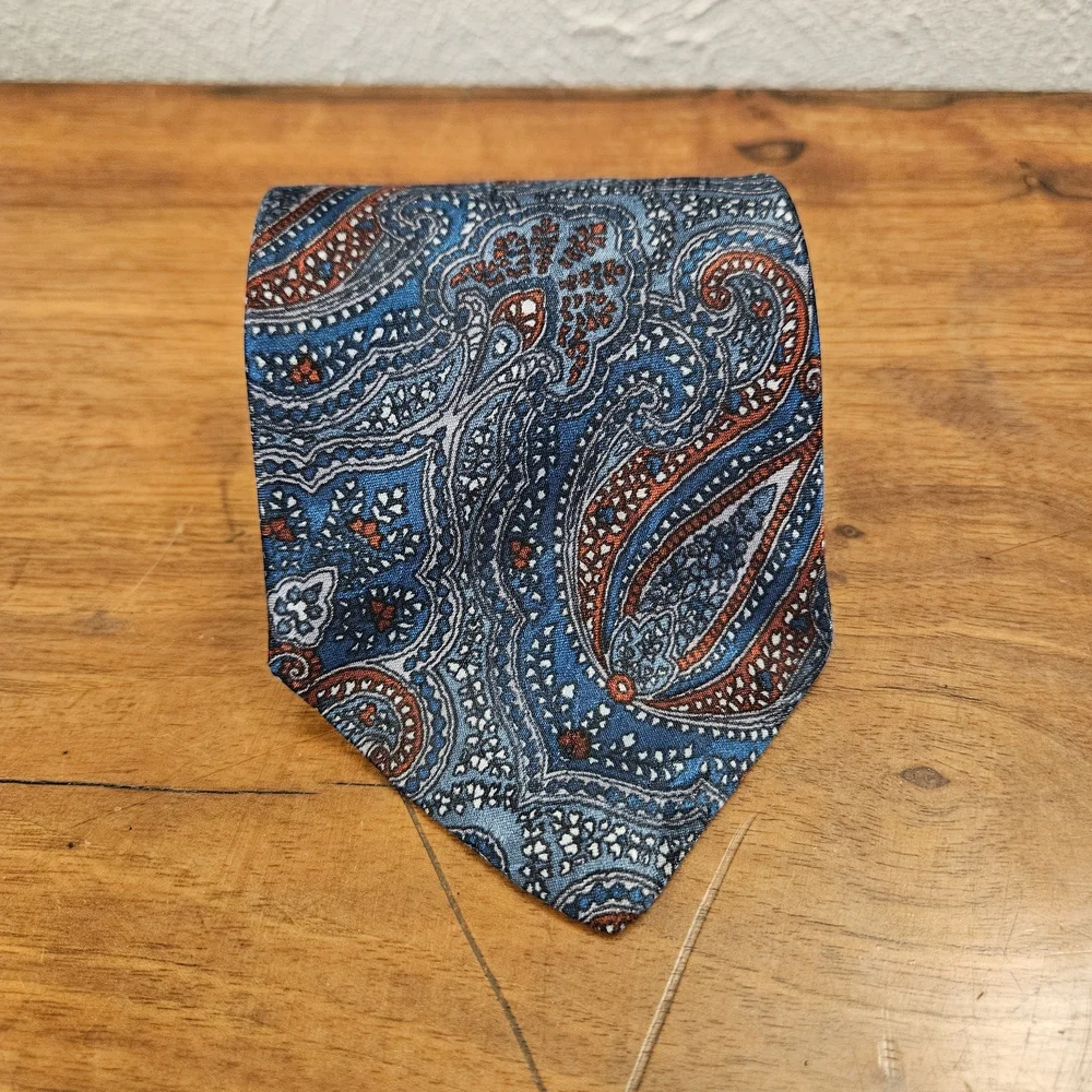 Oleg Cassini Vintage Mens Necktie Aqua Blue Teal Paisley Neck Tie Formal
